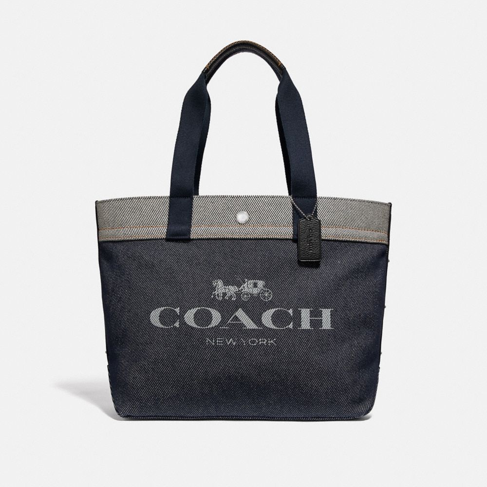 COACH F39904 TOTE WITH HORSE AND CARRIAGE WASHED DENIM/SILVER