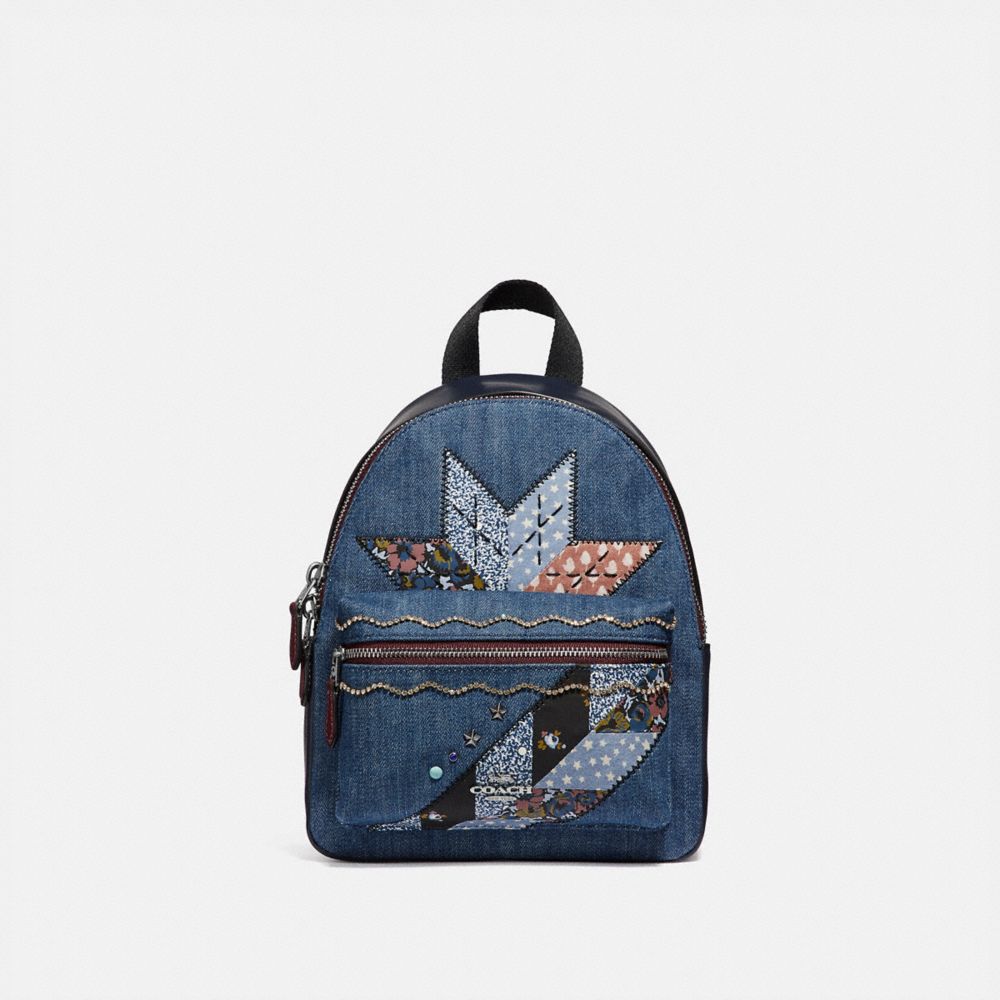 MINI CHARLIE BACKPACK WITH STAR PATCHWORK - F39917 - DENIM MULTI/SILVER