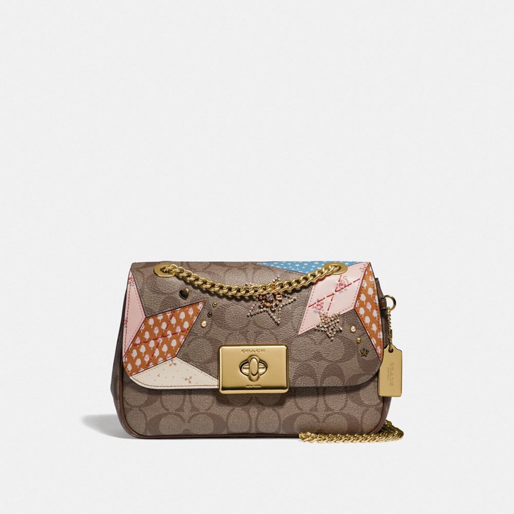CASSIDY CROSSBODY IN SIGNATURE CANVAS WITH STAR PATCHWORK - F39918 - KHAKI MULTI/LIGHT GOLD