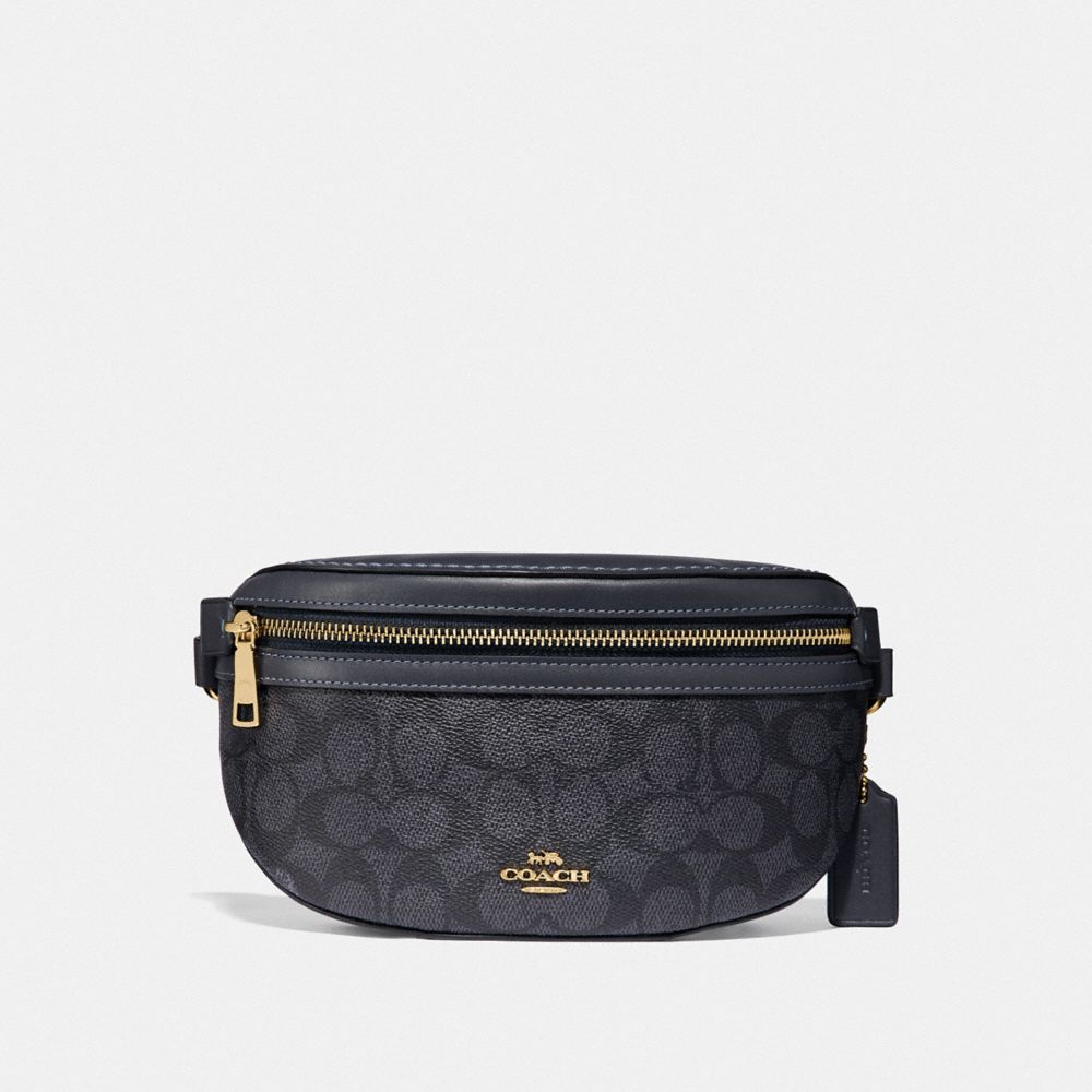 COACH F39937 BELT BAG IN SIGNATURE CANVAS GD/CHARCOAL MIDNIGHT NAVY