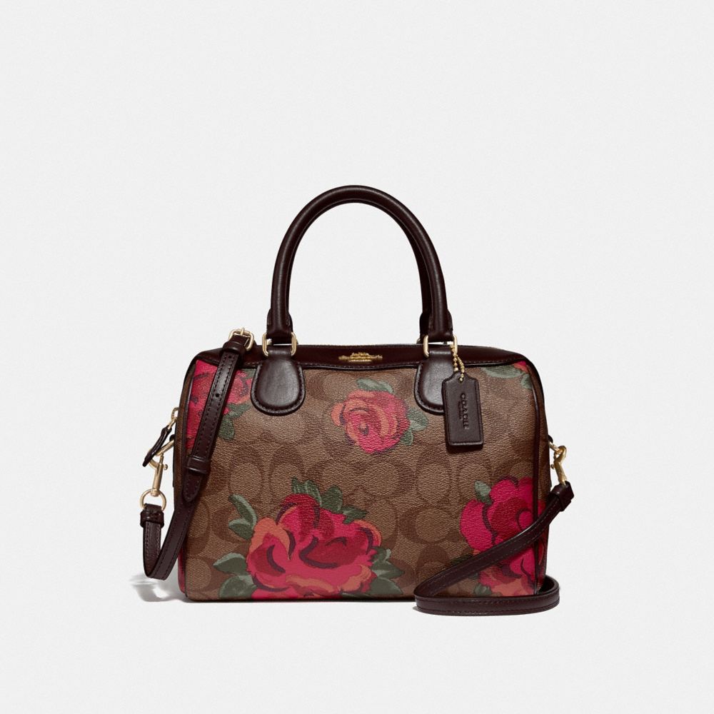 COACH F39962 - MINI BENNETT SATCHEL IN SIGNATURE CANVAS WITH JUMBO FLORAL PRINT KHAKI/OXBLOOD MULTI/LIGHT GOLD