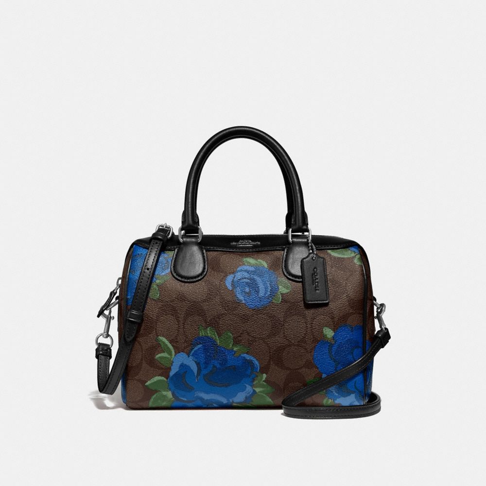 MINI BENNETT SATCHEL IN SIGNATURE CANVAS WITH JUMBO FLORAL PRINT - BROWN BLACK/MULTI/SILVER - COACH F39962