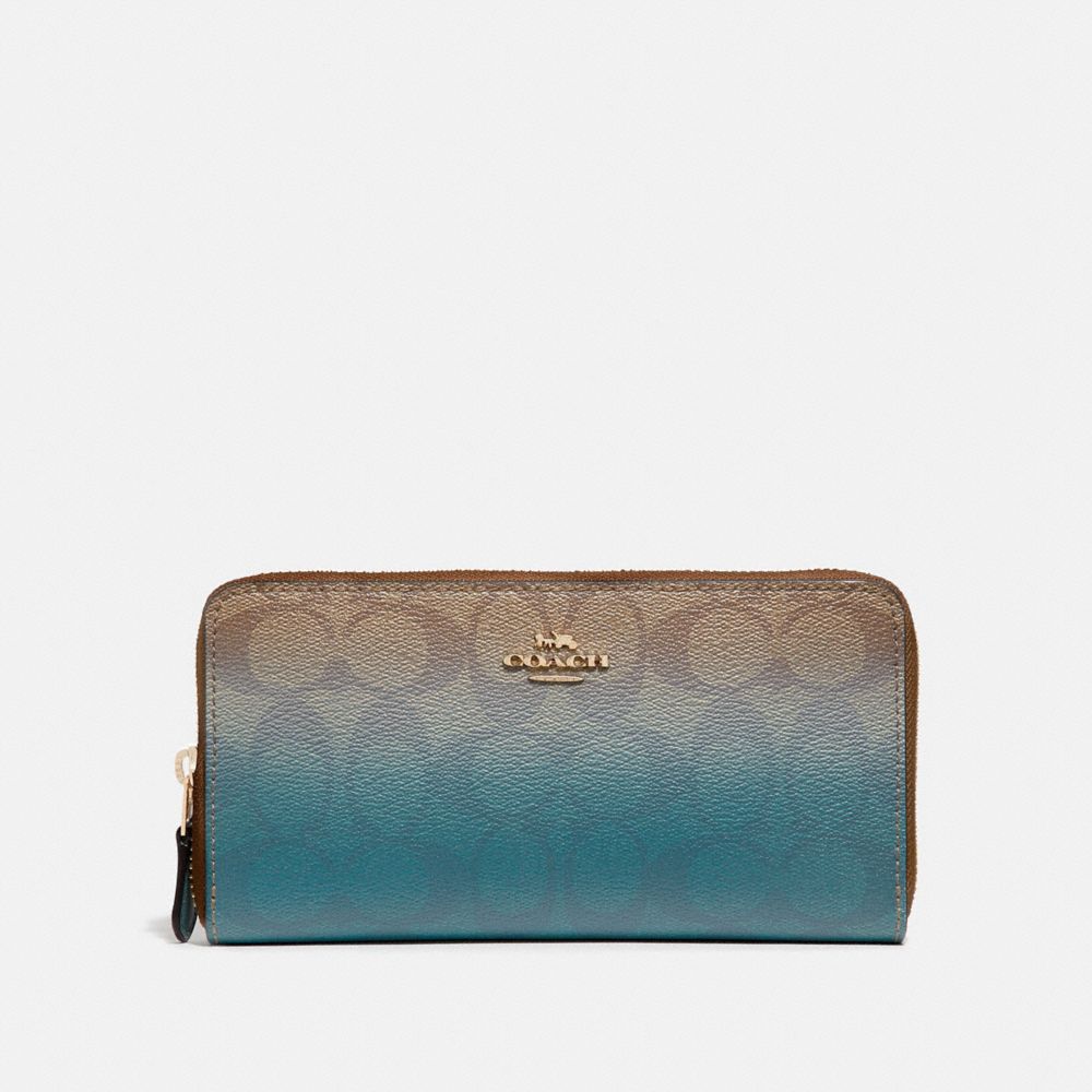 COACH F40027 - ACCORDION ZIP WALLET IN OMBRE SIGNATURE CANVAS KHAKI/GREEN MULTI/IMITATION GOLD