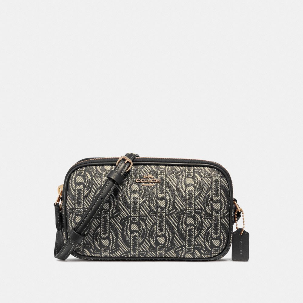 COACH F40112 - CROSSBODY POUCH WITH CHAIN PRINT BLACK/LIGHT GOLD
