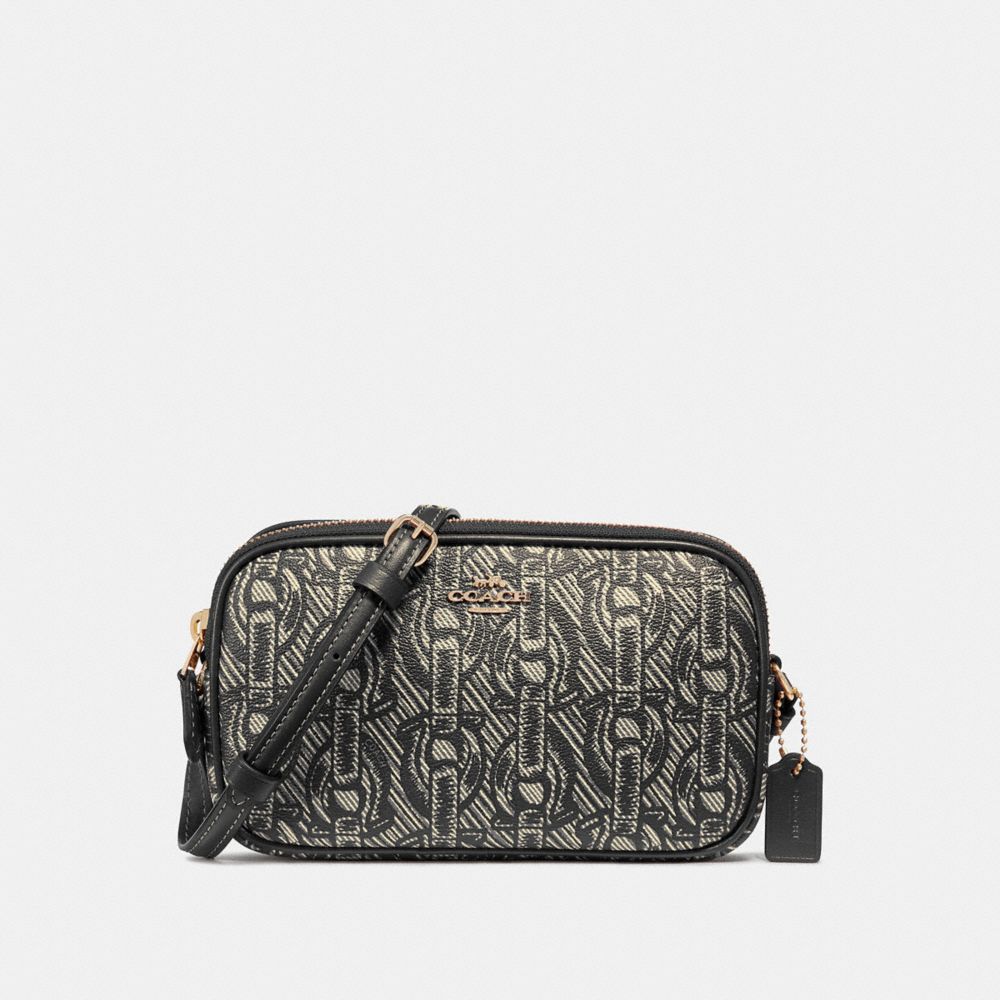 COACH F40112 CROSSBODY POUCH WITH CHAIN PRINT BLACK/LIGHT GOLD