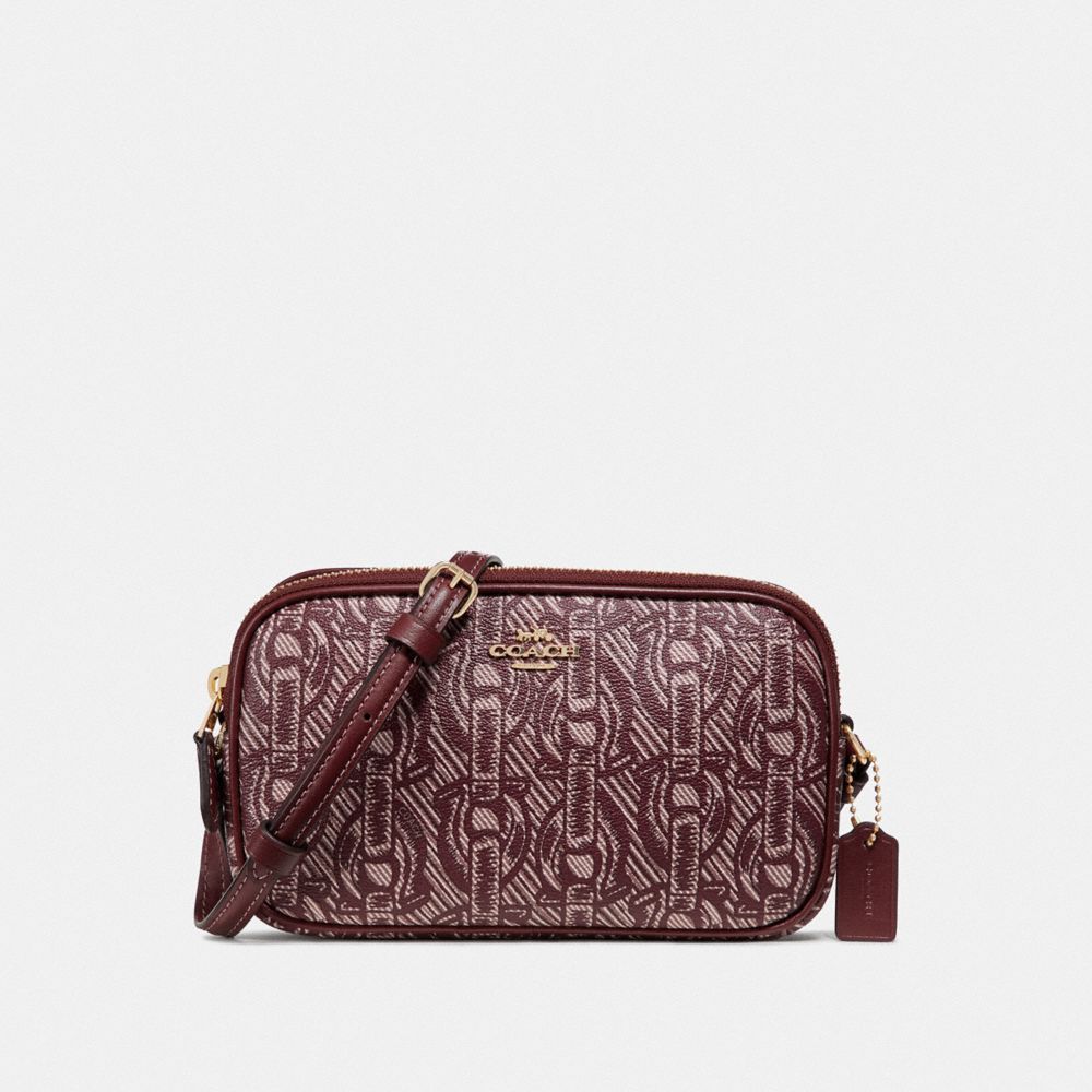 COACH F40112 Crossbody Pouch With Chain Print CLARET/LIGHT GOLD