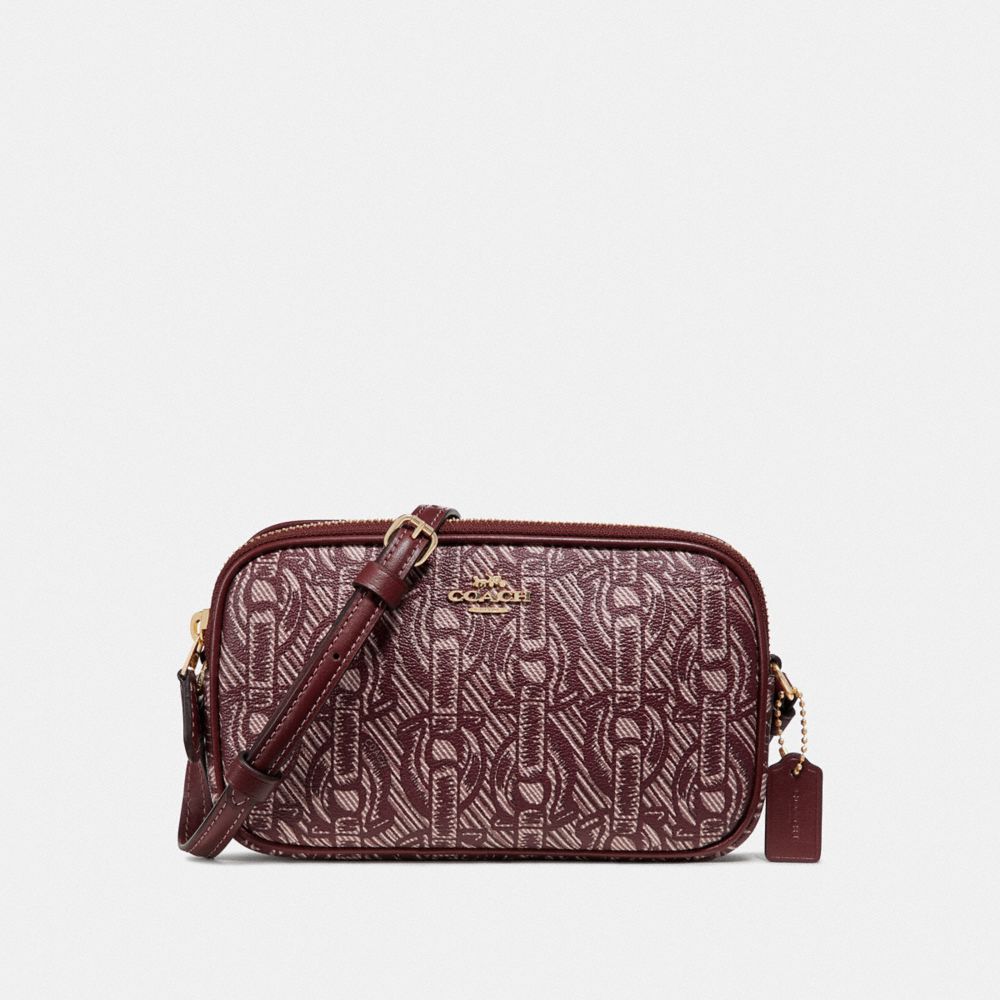 COACH F40112 CROSSBODY POUCH WITH CHAIN PRINT CLARET/LIGHT GOLD