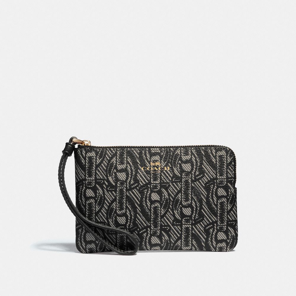 COACH F40113 - CORNER ZIP WRISTLET WITH CHAIN PRINT BLACK/LIGHT GOLD