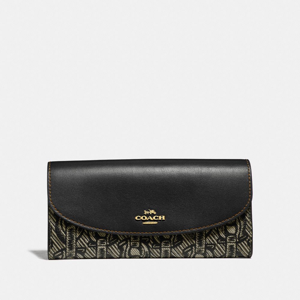 COACH SLIM ENVELOPE WALLET WITH CHAIN PRINT - BLACK/LIGHT GOLD - F40116