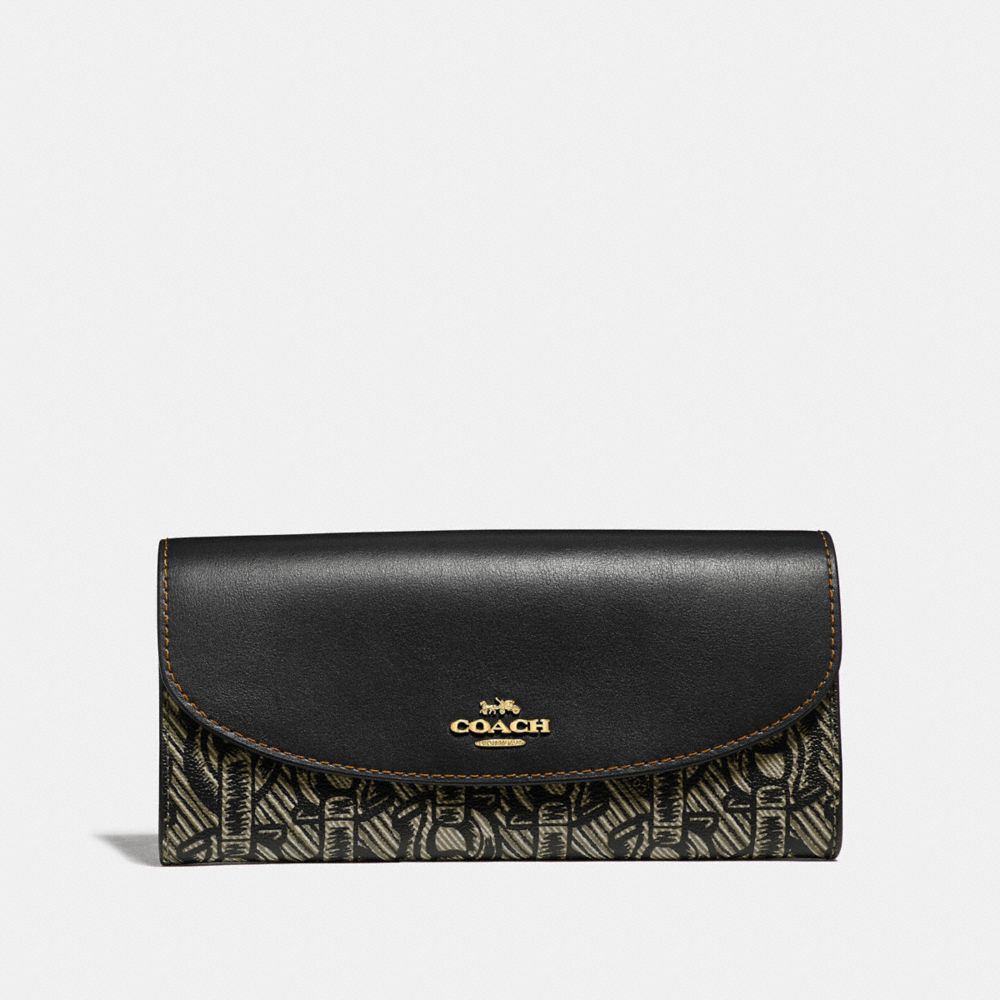 COACH F40116 SLIM ENVELOPE WALLET WITH CHAIN PRINT BLACK/LIGHT GOLD