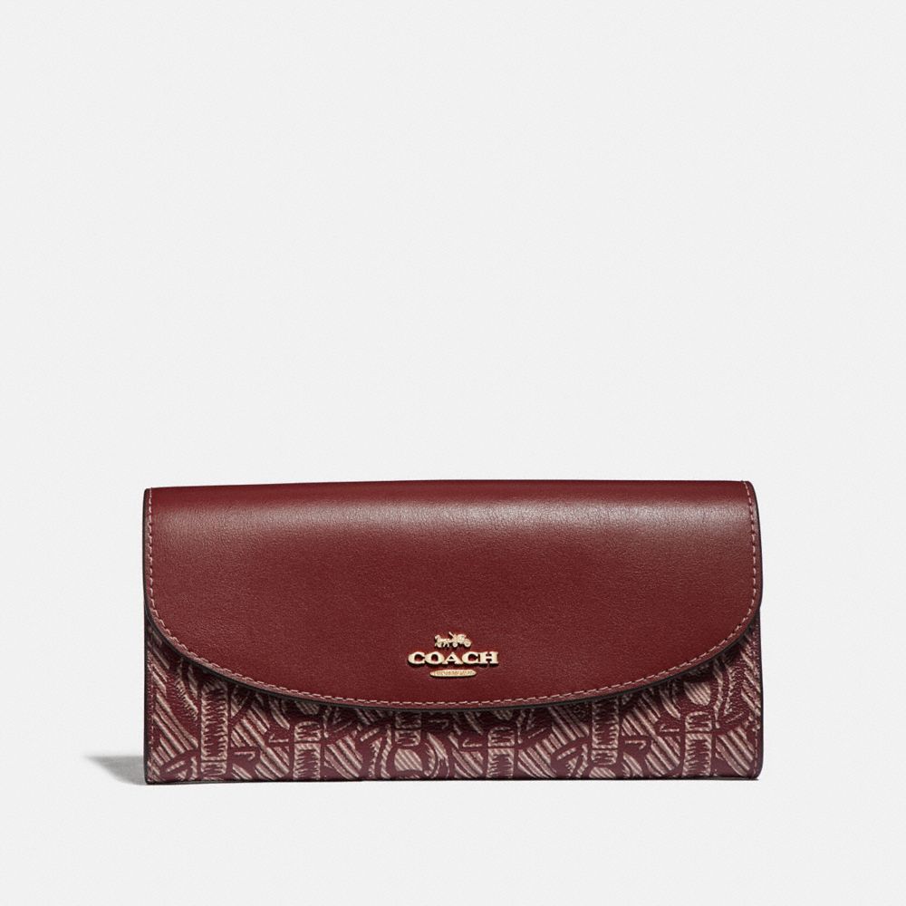 COACH F40116 Slim Envelope Wallet With Chain Print CLARET/LIGHT GOLD