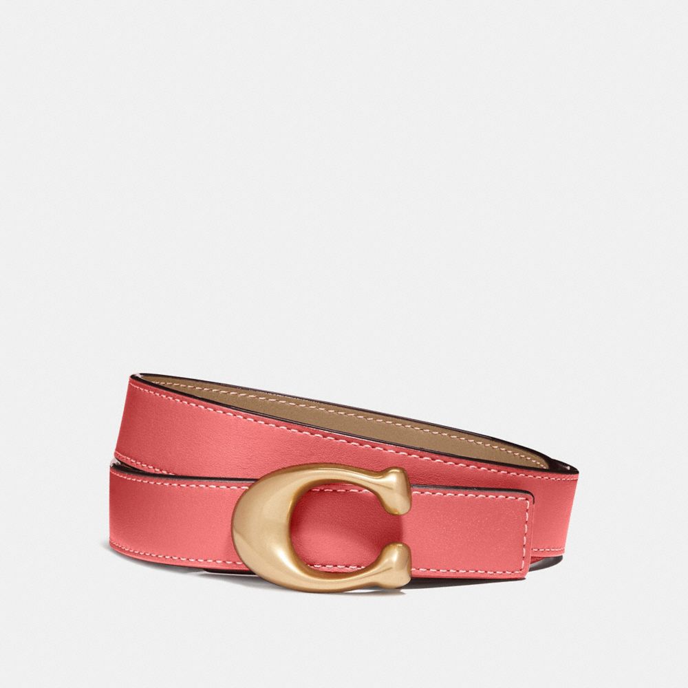 SIGNATURE BUCKLE REVERSIBLE BELT, 25MM - F40119 - B4/BRIGHT CORAL/BEECHWOOD