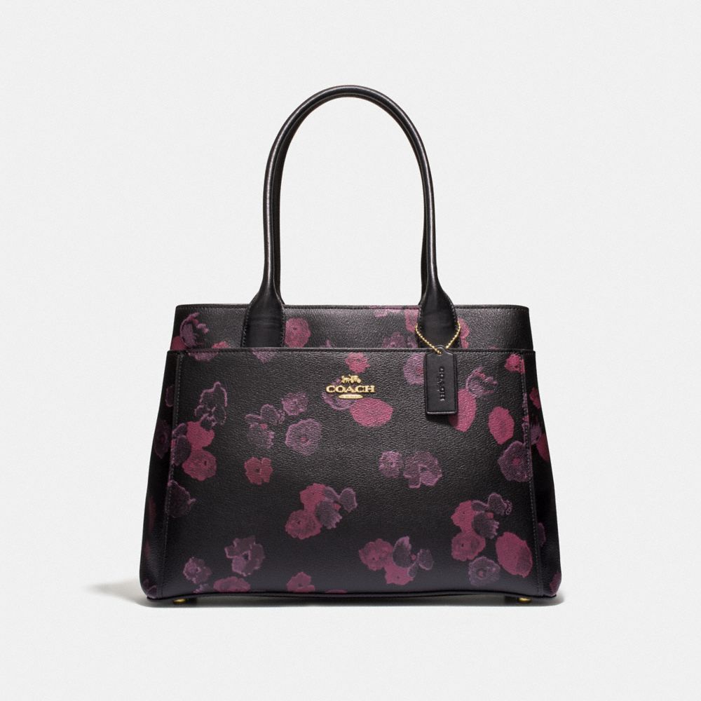 CASEY TOTE WITH HALFTONE FLORAL PRINT - F40340 - BLACK/WINE/LIGHT GOLD