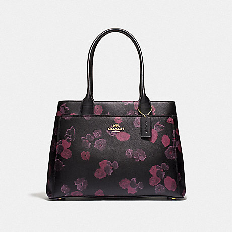 COACH CASEY TOTE WITH HALFTONE FLORAL PRINT - BLACK/WINE/LIGHT GOLD - F40340