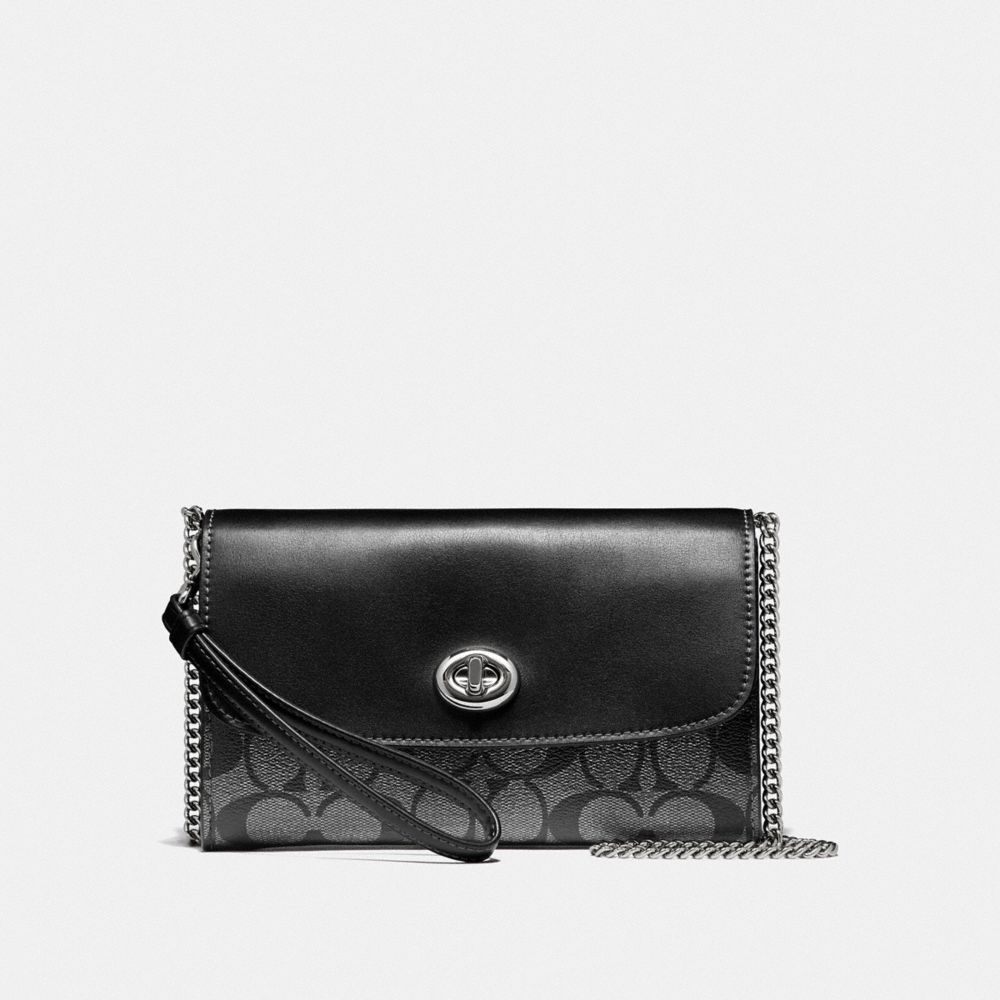 CHAIN CROSSBODY IN SIGNATURE CANVAS - COACH F40645 - GUNMETAL/SILVER