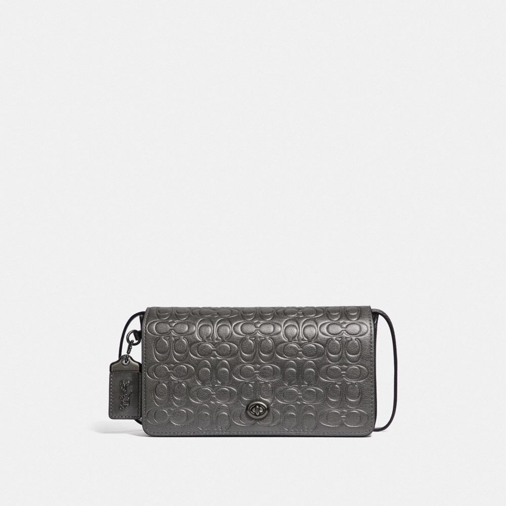 COACH F40649 DINKY IN SIGNATURE LEATHER METALLIC GRAPHITE/PEWTER