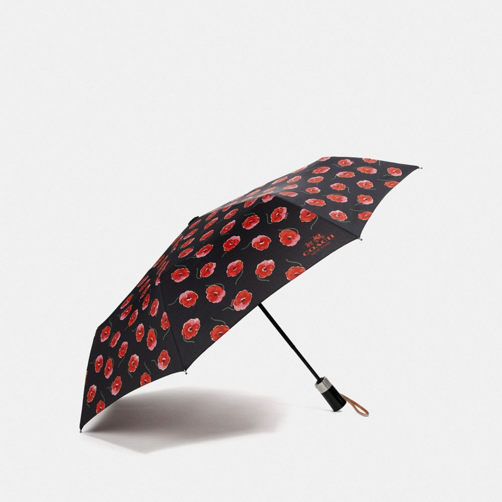 COACH F41062 - UMBRELLA WITH POPPY PRINT BLACK/MULTICOLOR/SILVER