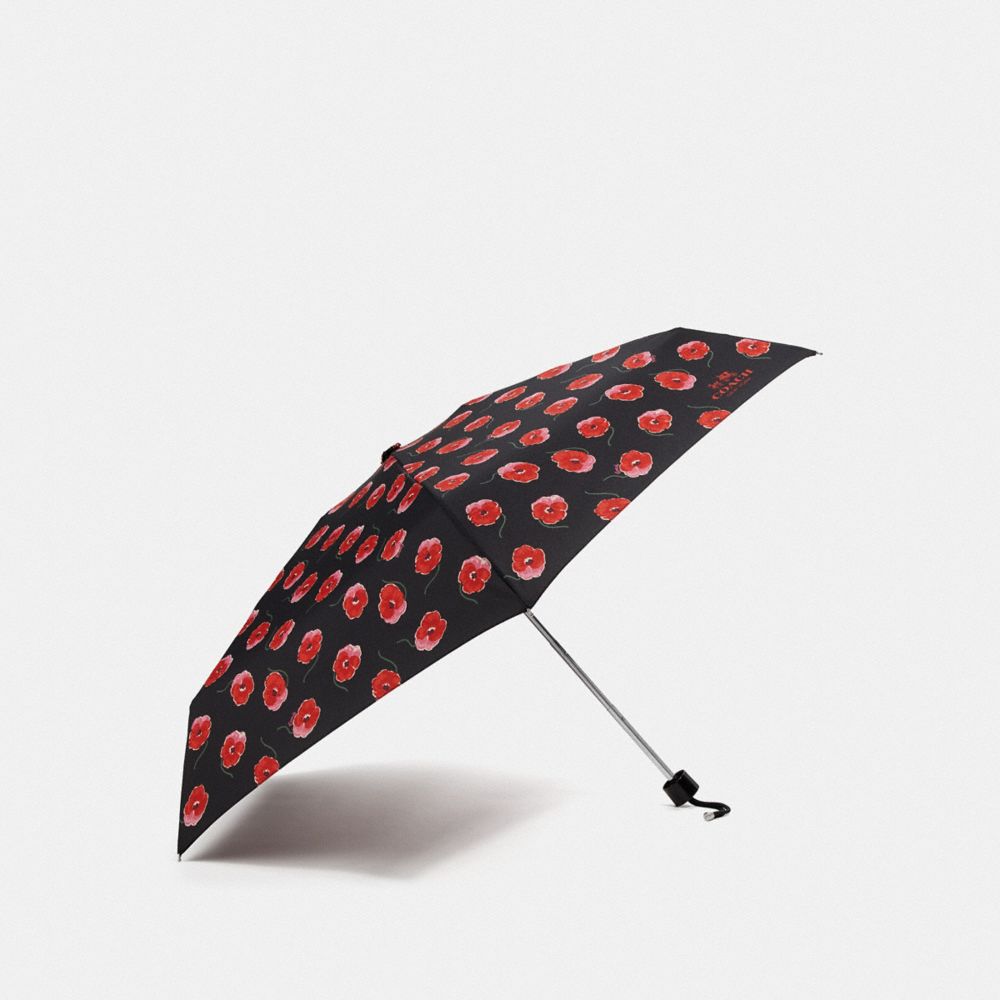 COACH F41065 Mini Umbrella With Poppy Print BLACK/MULTICOLOR/SILVER