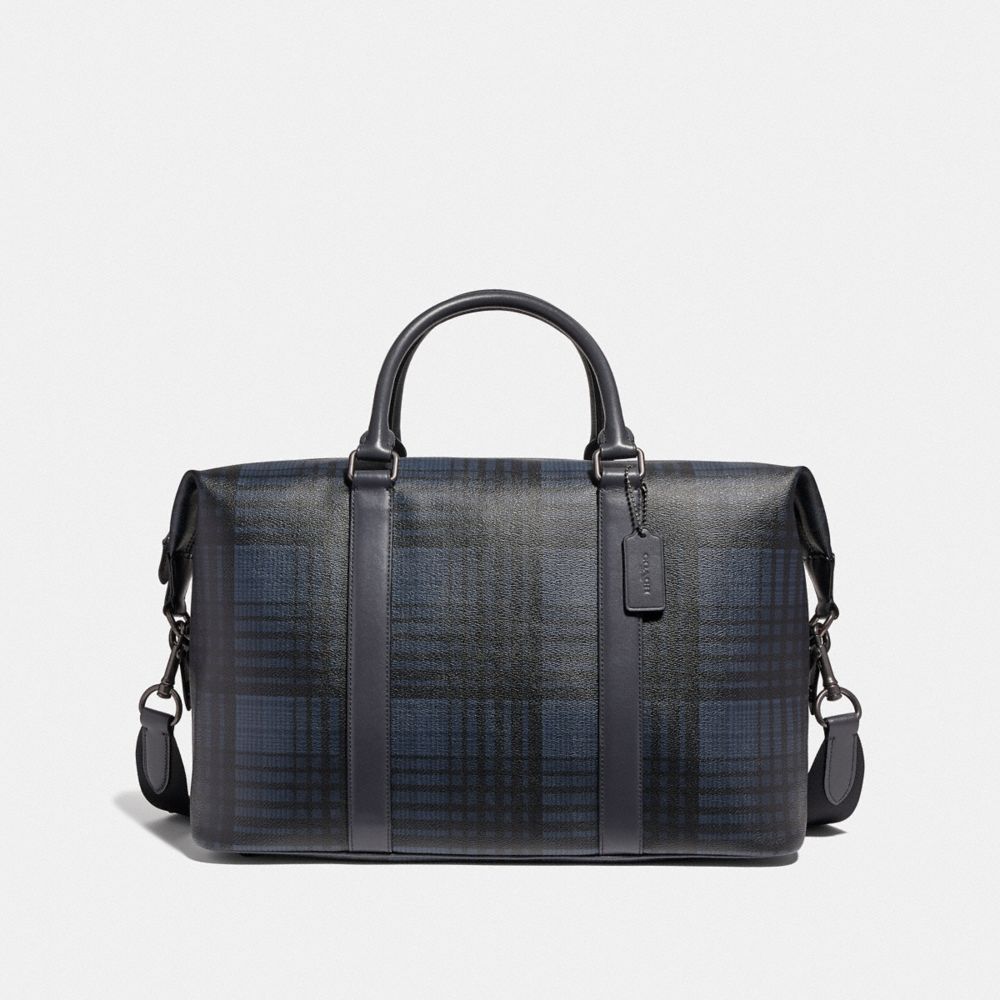 VOYAGER BAG WITH TWILL PLAID PRINT - MIDNIGHT NAVY MULTI/BLACK ANTIQUE NICKEL - COACH F41312