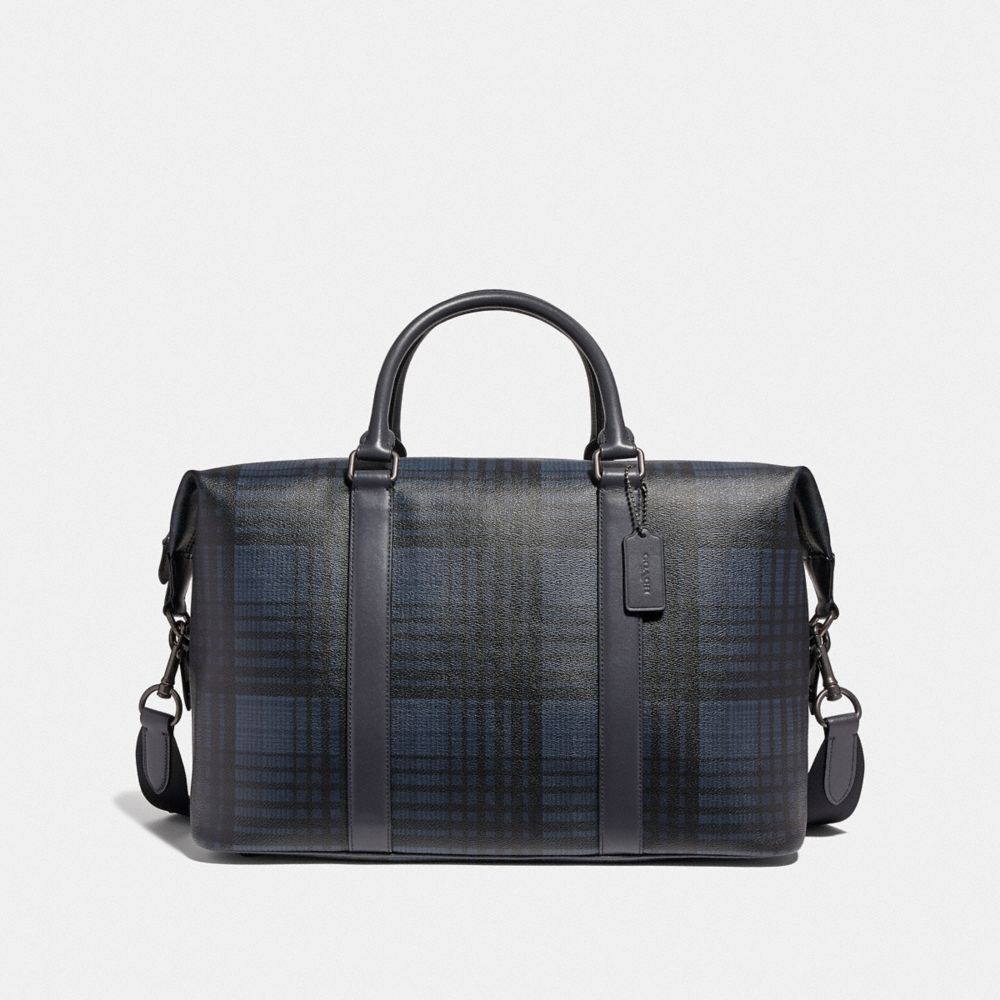 COACH F41312 VOYAGER BAG WITH TWILL PLAID PRINT MIDNIGHT NAVY MULTI/BLACK ANTIQUE NICKEL