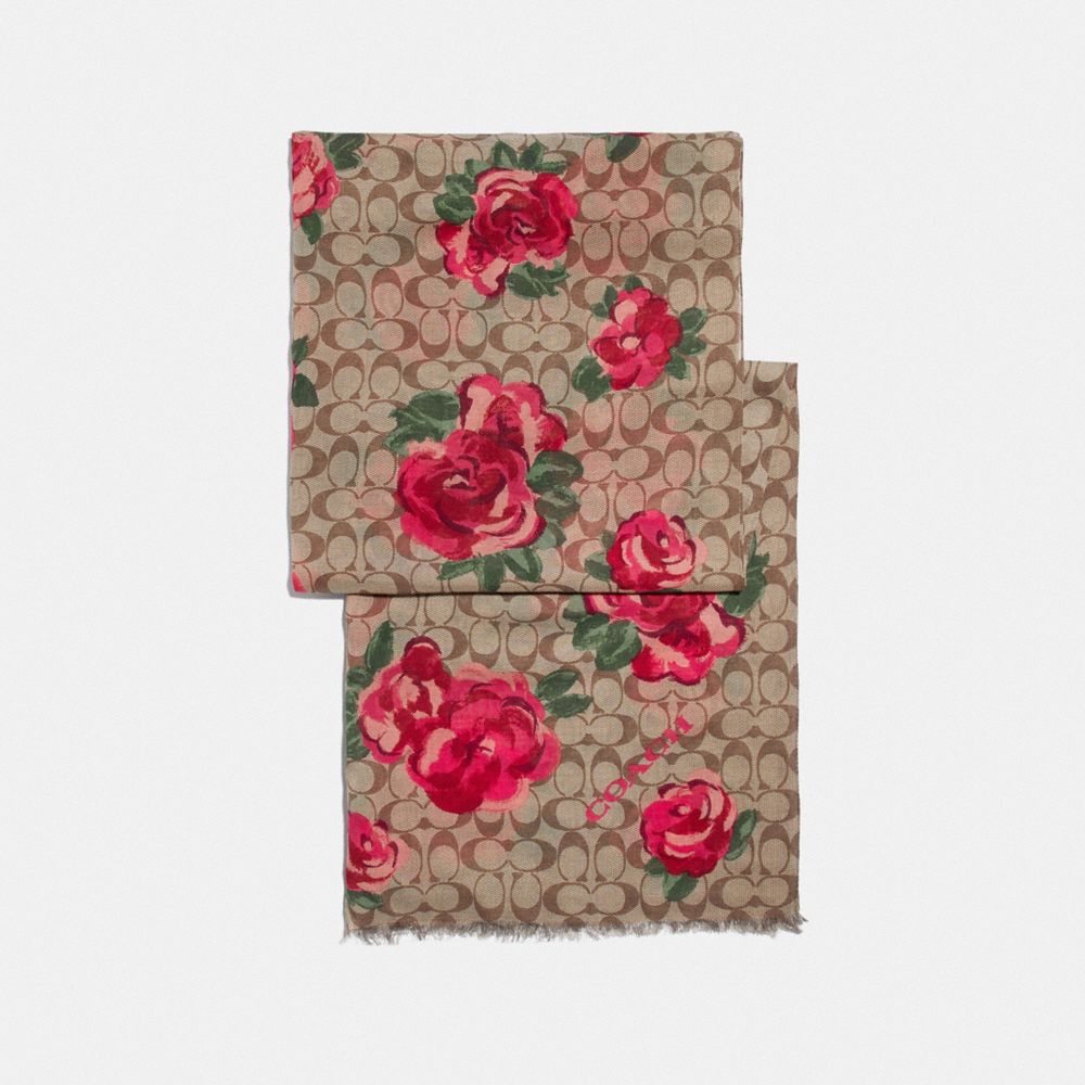 SIGNATURE JUMBO FLORAL PRINT OBLONG SCARF - KHAKI - COACH F41318