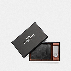 COACH F41344 - BOXED 3-IN-1 CARD CASE GIFT SET IN SIGNATURE CANVAS BLACK BLACK OXBLOOD/NICKEL