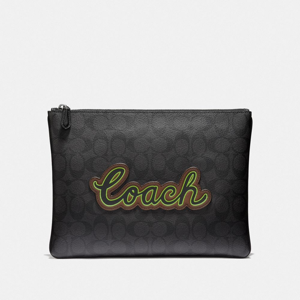 COACH F41350 Large Pouch In Signature Canvas With Coach Script BLACK/BLACK MULTI/BLACK ANTIQUE NICKEL
