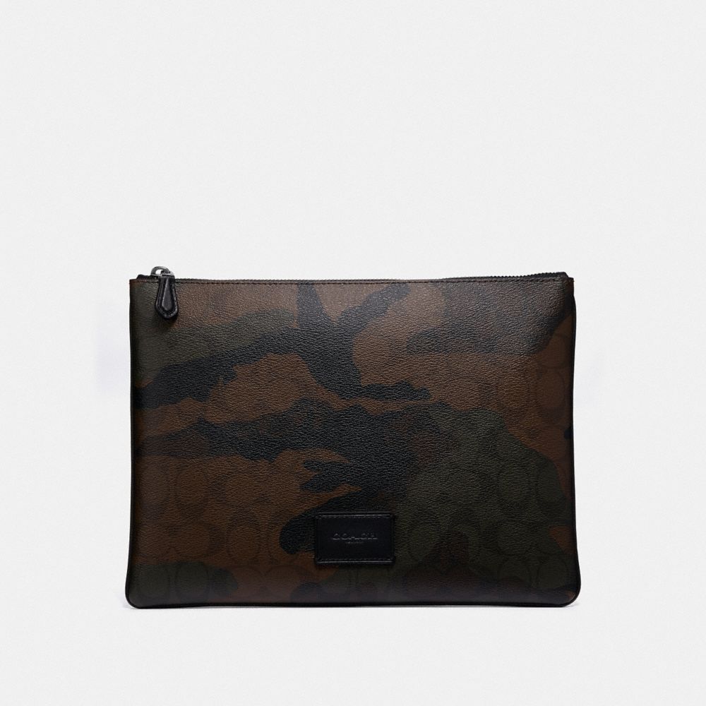 COACH LARGE POUCH IN SIGNATURE CANVAS WITH HALFTONE CAMO PRINT - GREEN MULTI/BLACK ANTIQUE NICKEL - F41379