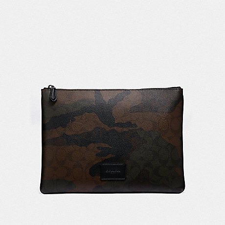 COACH LARGE POUCH IN SIGNATURE CANVAS WITH HALFTONE CAMO PRINT - GREEN MULTI/BLACK ANTIQUE NICKEL - F41379