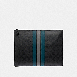 COACH F41380 Large Pouch In Signature Canvas With Varsity Stripe BLACK BLACK MINERAL/BLACK ANTIQUE NICKEL