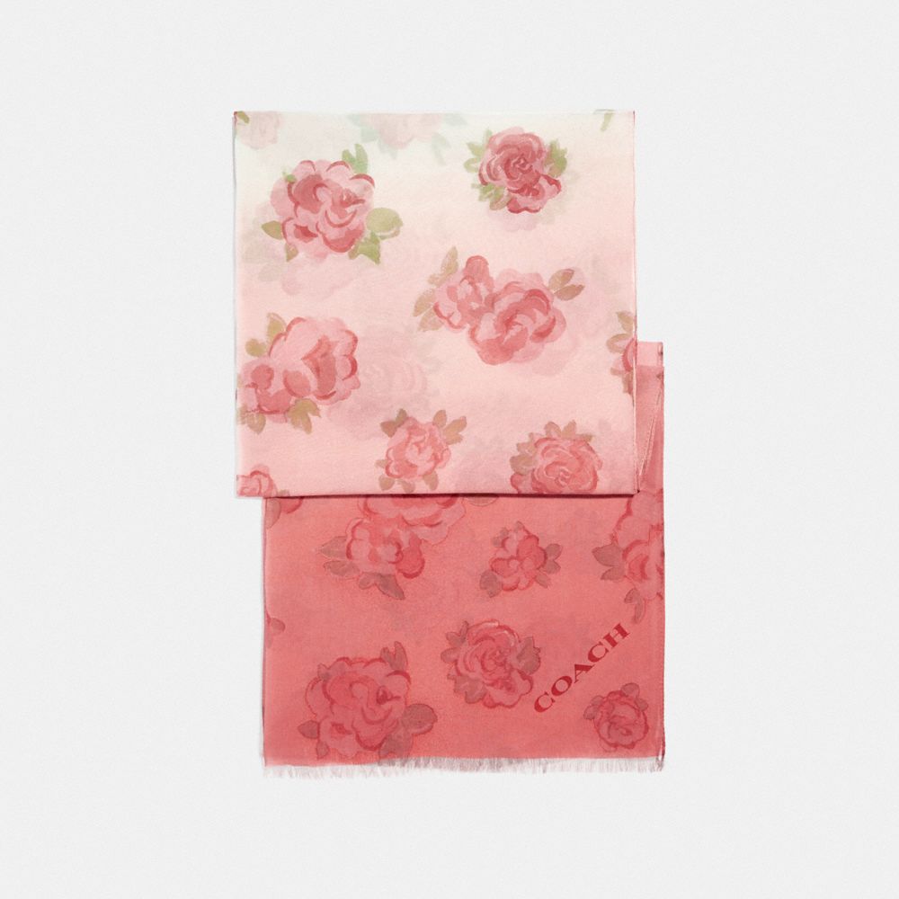 COACH F41413 - OMBRE JUMBO FLORAL PRINT SILK OBLONG SCARF CHALK