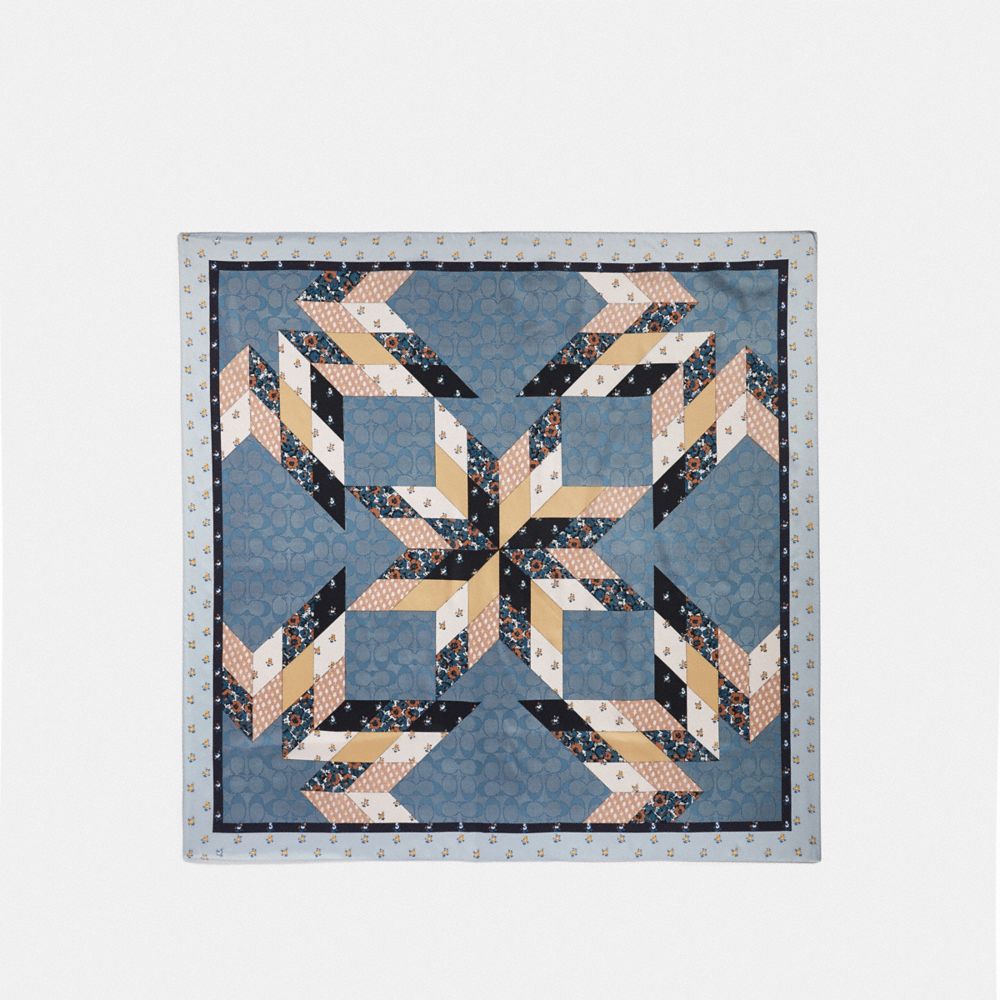 COACH F41500 - STAR PATCHWORK SILK SQUARE SCARF DENIM