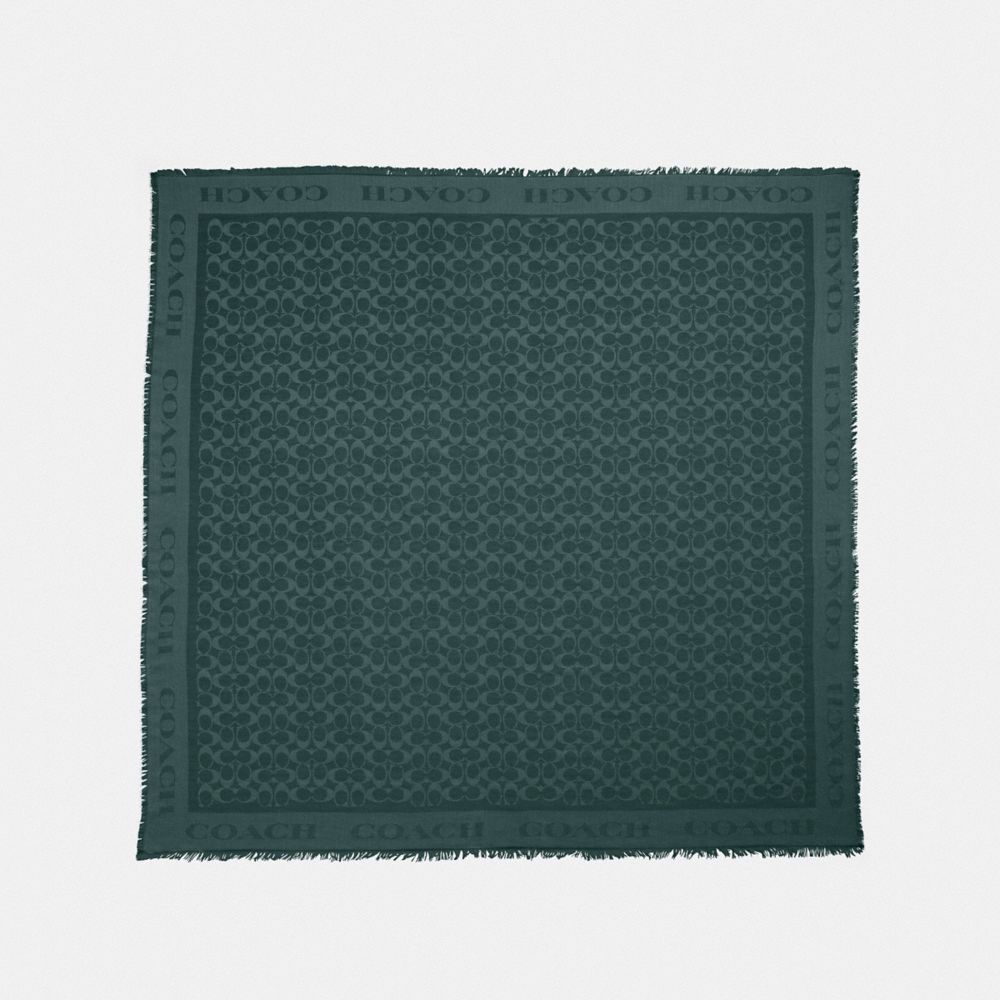 COACH SIGNATURE JACQUARD OVERSIZED SQUARE SCARF - EVERGREEN - F41814