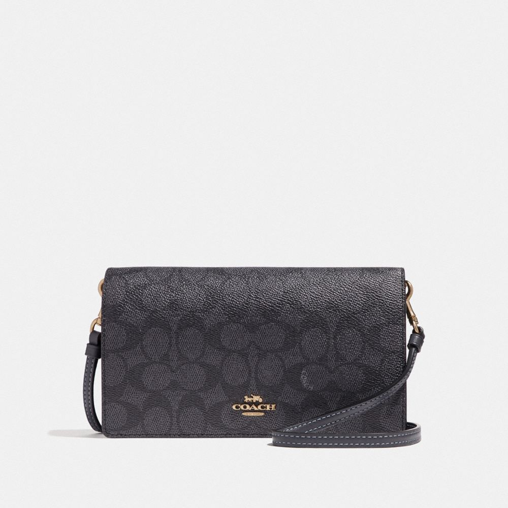 HAYDEN FOLDOVER CROSSBODY CLUTCH IN COLORBLOCK SIGNATURE CANVAS - F41920 - GD/CHARCOAL MIDNIGHT NAVY