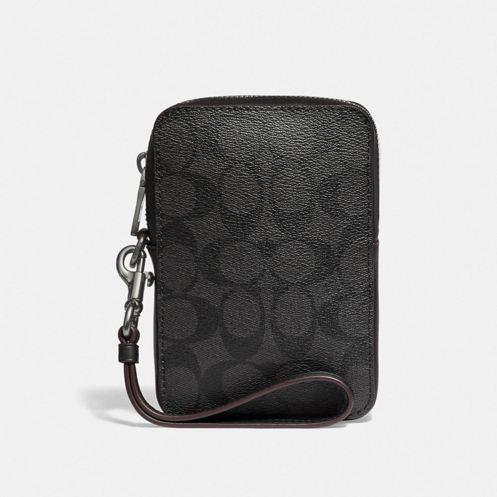 COACH F42108 SMALL POUCH IN SIGNATURE CANVAS BLACK/BLACK/OXBLOOD