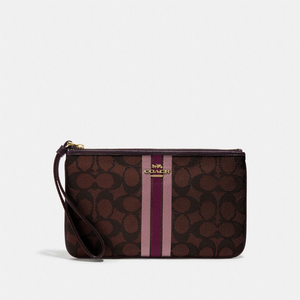 COACH F43009 Large Wristlet In Signature Jacquard With Stripe BROWN MULTI/IMITATION GOLD