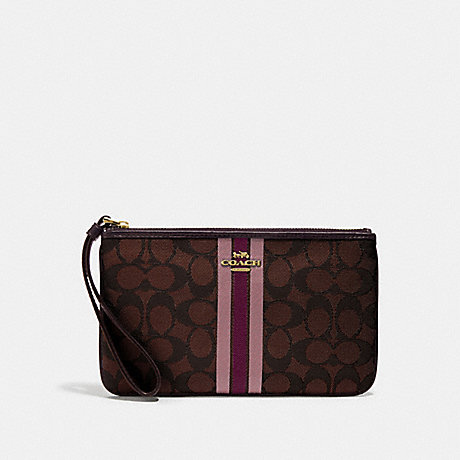 COACH LARGE WRISTLET IN SIGNATURE JACQUARD WITH STRIPE - BROWN MULTI/IMITATION GOLD - F43009