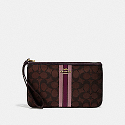 COACH F43009 Large Wristlet In Signature Jacquard With Stripe BROWN MULTI/IMITATION GOLD