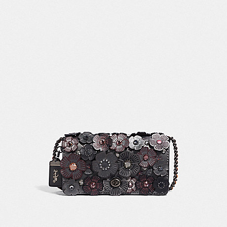 COACH F43016 DINKY WITH CRYSTAL TEA ROSE METALLIC-GRAPHITE/PEWTER