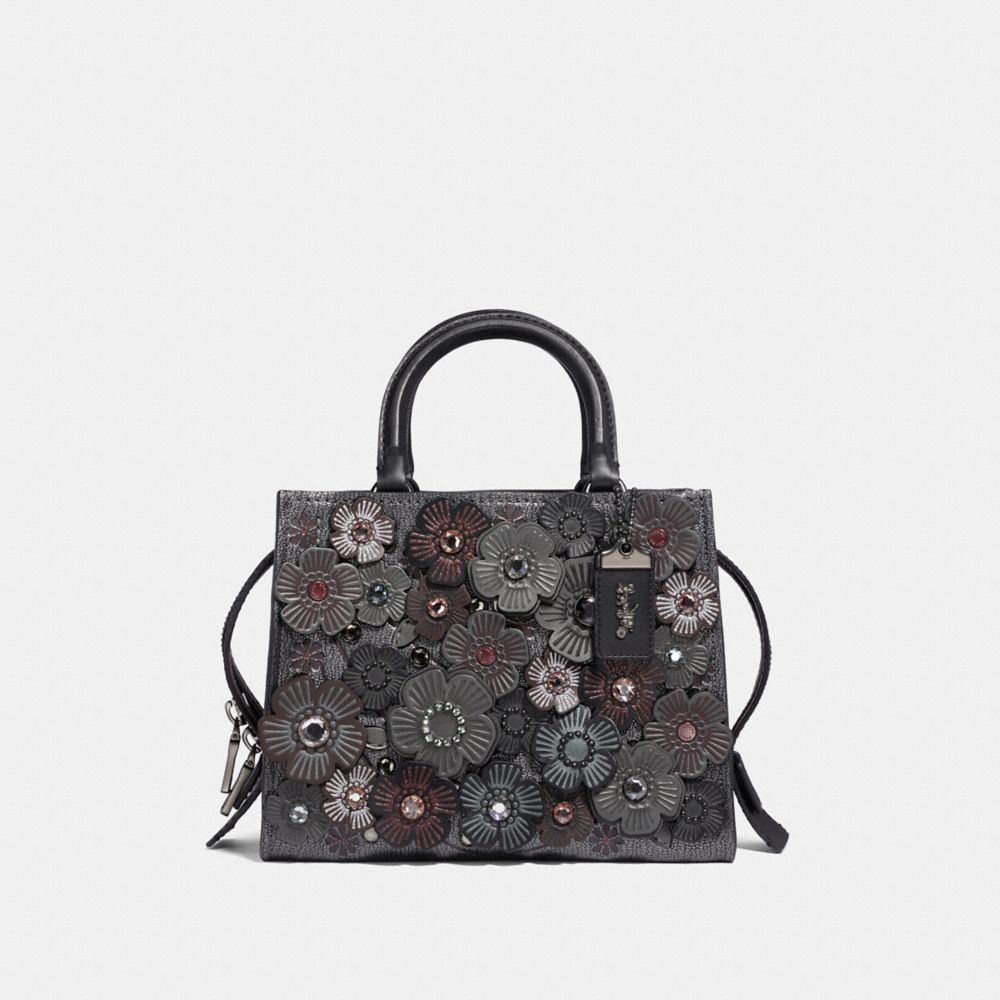 COACH F43017 Rogue 25 With Crystal Tea Rose METALLIC GRAPHITE/PEWTER