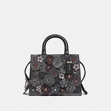 COACH F43017 ROGUE 25 WITH CRYSTAL TEA ROSE METALLIC GRAPHITE/PEWTER