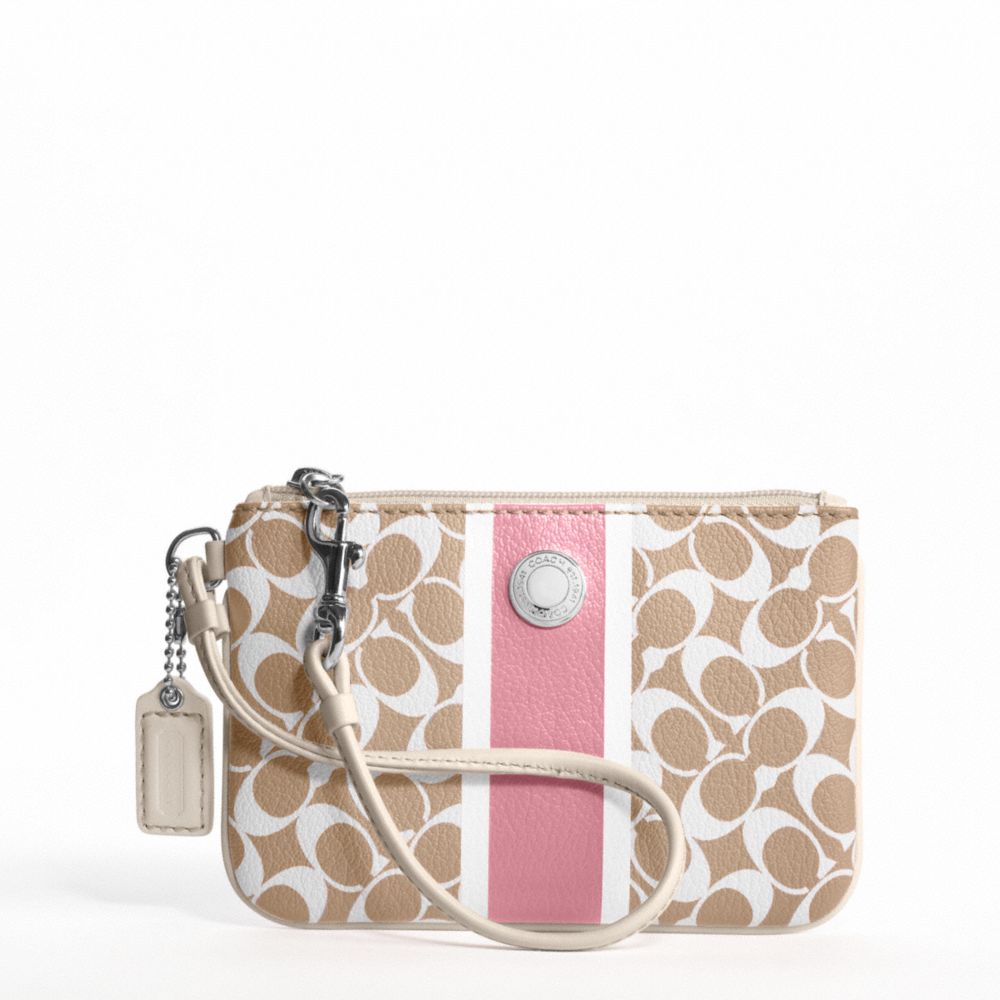 COACH f43894 COACH HERITAGE STRIPE WRISTLET SILVER/LIGHT KHAKI/PAPAYA