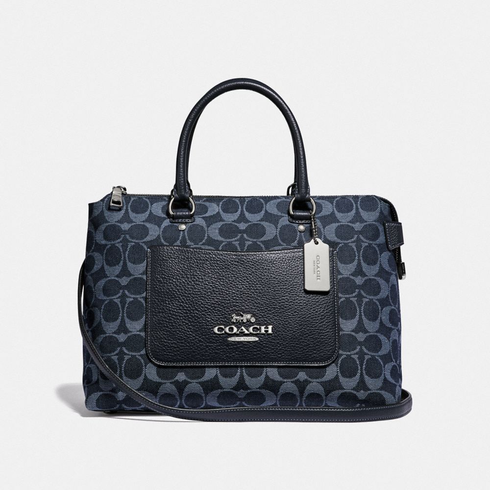 EMMA SATCHEL IN SIGNATURE DENIM - F44708 - DENIM/SILVER