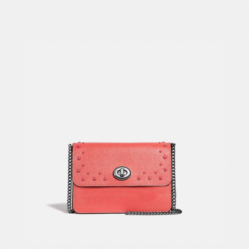 COACH F44964 - BOWERY CROSSBODY WITH STUDS CORAL/SILVER