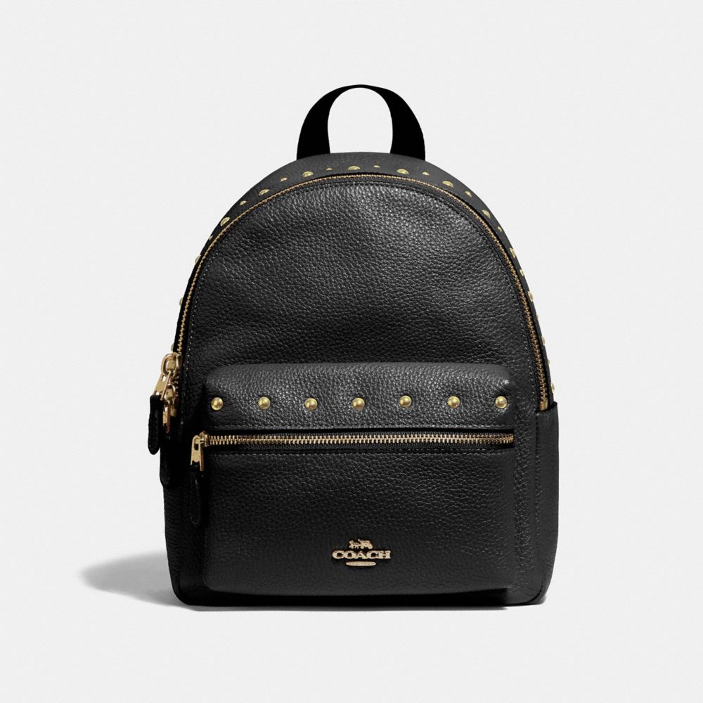 COACH F45070 Mini Charlie Backpack With Studs BLACK/IMITATION GOLD