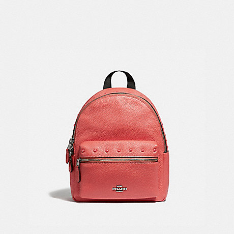 COACH MINI CHARLIE BACKPACK WITH STUDS - CORAL/SILVER - F45070