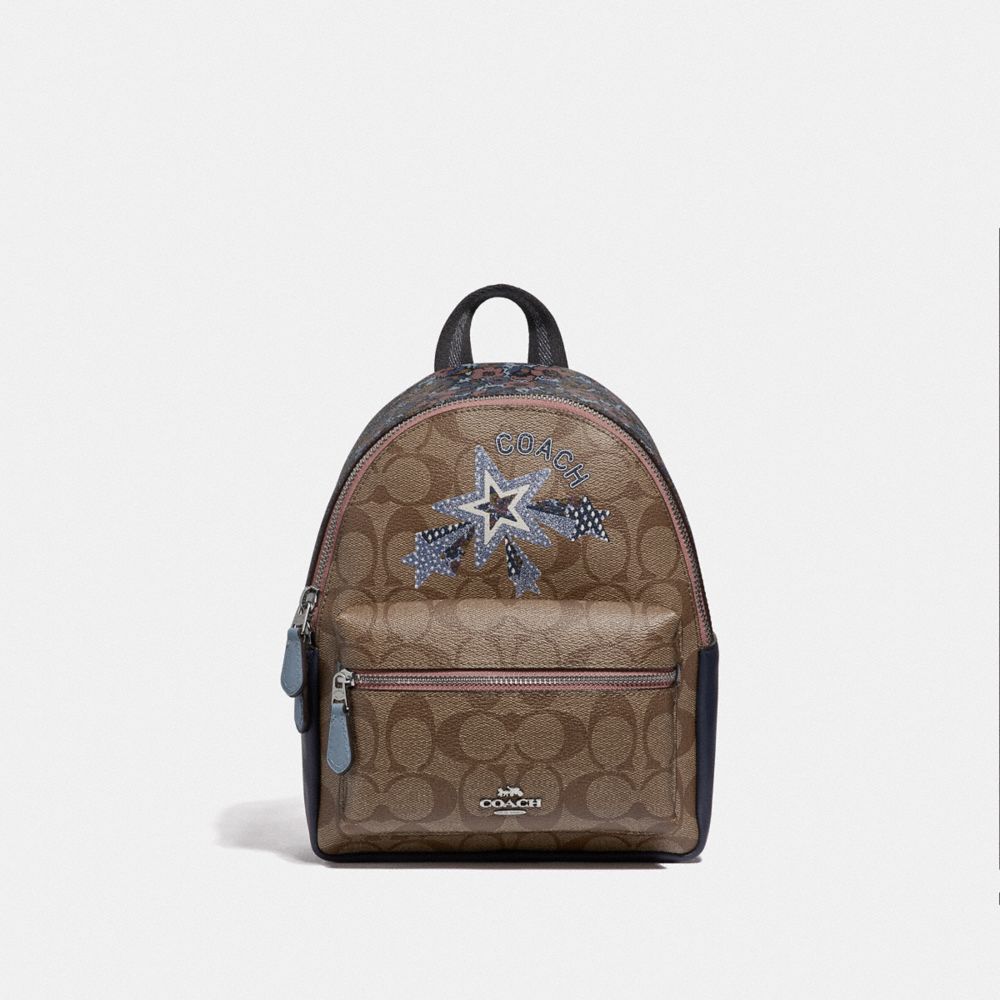 COACH F45312 - MINI CHARLIE BACKPACK IN SIGNATURE CANVAS WITH PRINTED STAR MOTIF KHAKI MULTI/SILVER