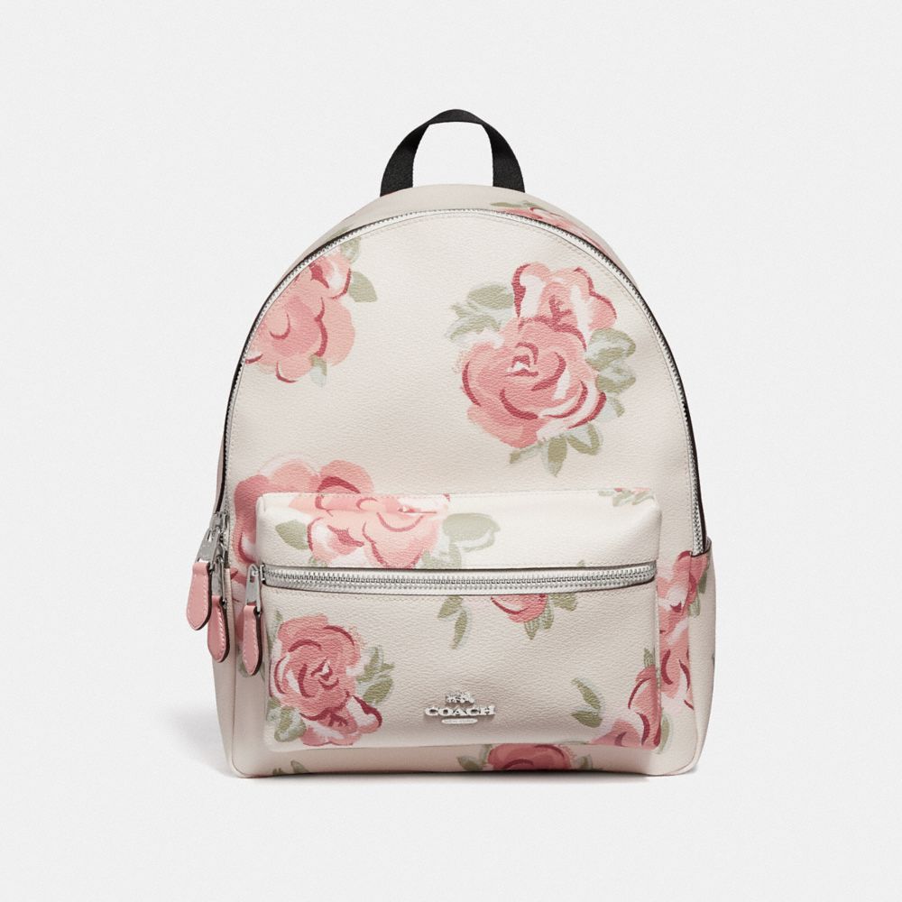 CHARLIE BACKPACK WITH JUMBO FLORAL PRINT - F45313 - CHALK/PETAL MULTI/SILVER