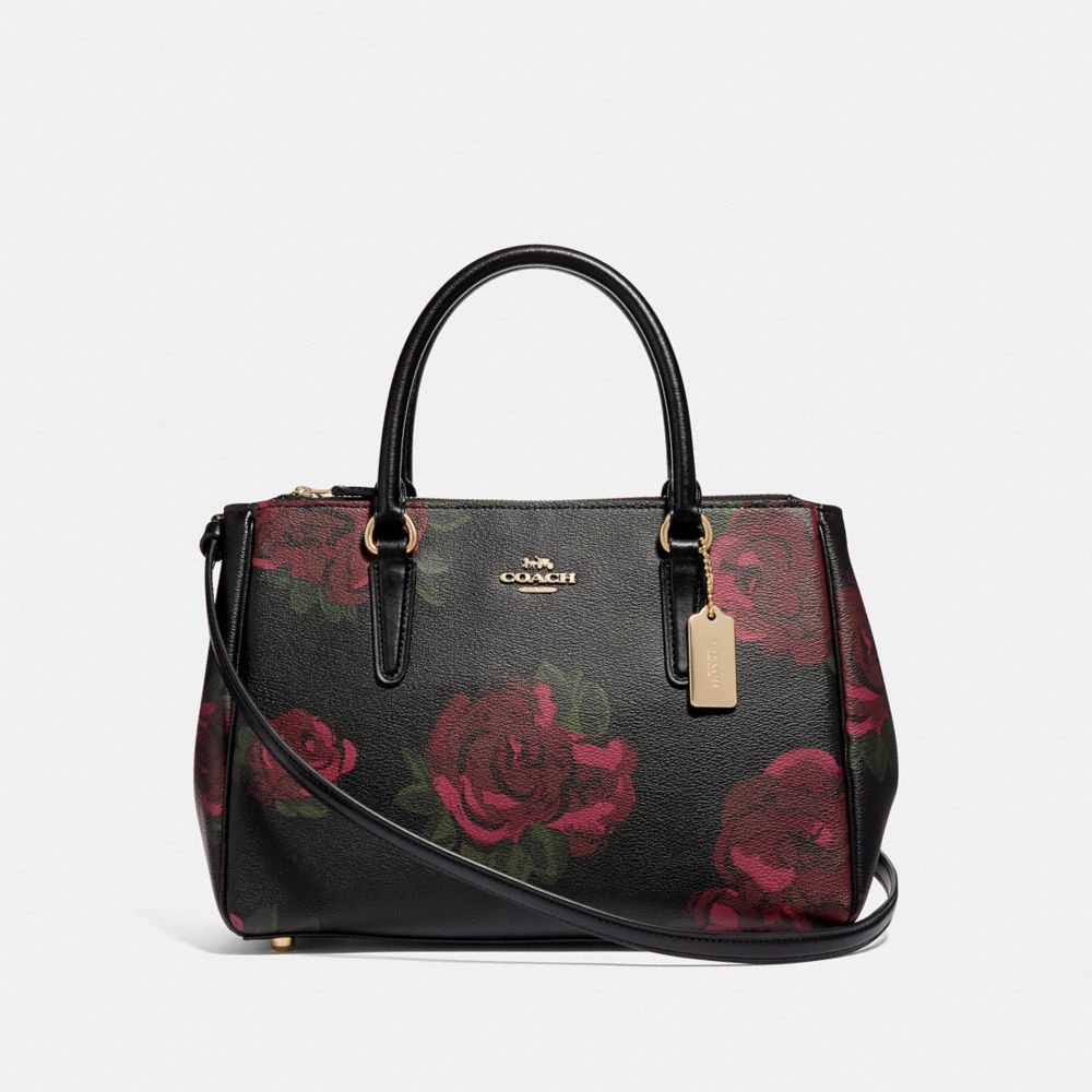 COACH F45316 SURREY CARRYALL WITH JUMBO FLORAL PRINT BLACK/CHERRY MULTI/IMITATION GOLD