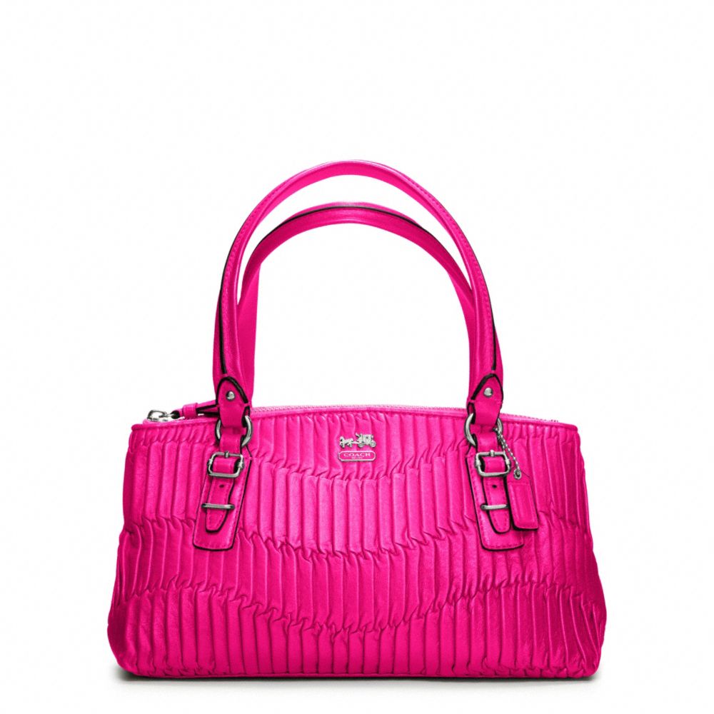 COACH MADISON GATHERED LEATHER SMALL BAG - SILVER/HOT PINK - F45928